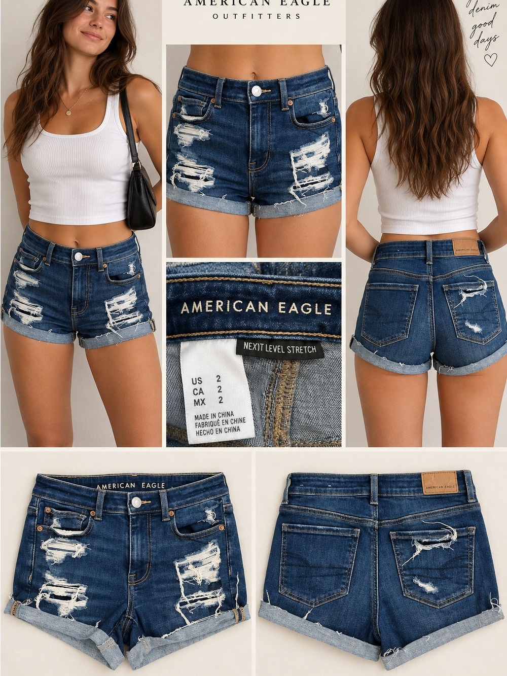 American Eagle Outfitters Distressed Dark Blue Denim Shorts
